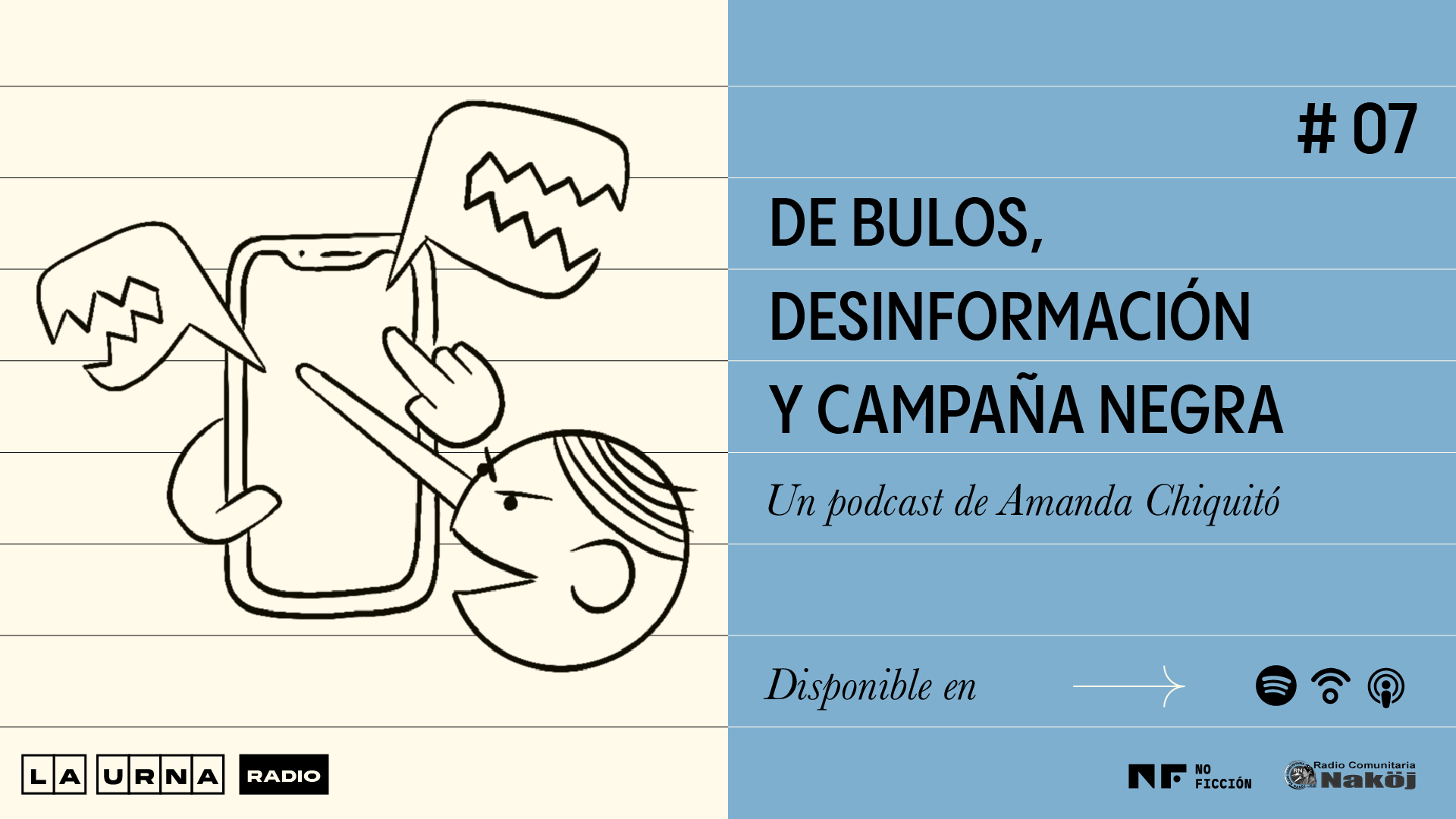 Ilustración podcast La Urna Radio sobre desinformación.
