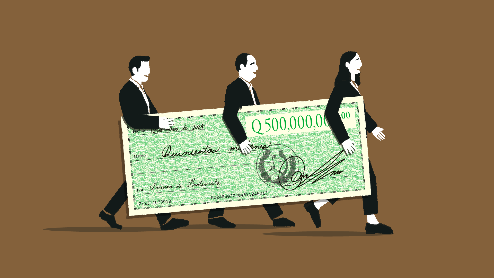 Ilustración sobre las indemnizaciones públicas que reciben los funcionarios en Guatemala. Ilustración: Diego Orellana.